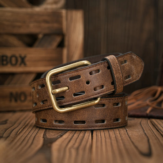 Ceinture en cuir vintage à double boucle ardillon pour hommes