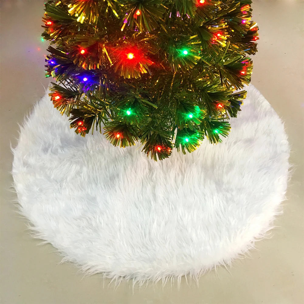 White Plush Christmas Tree Skirt Festive Base Decoration