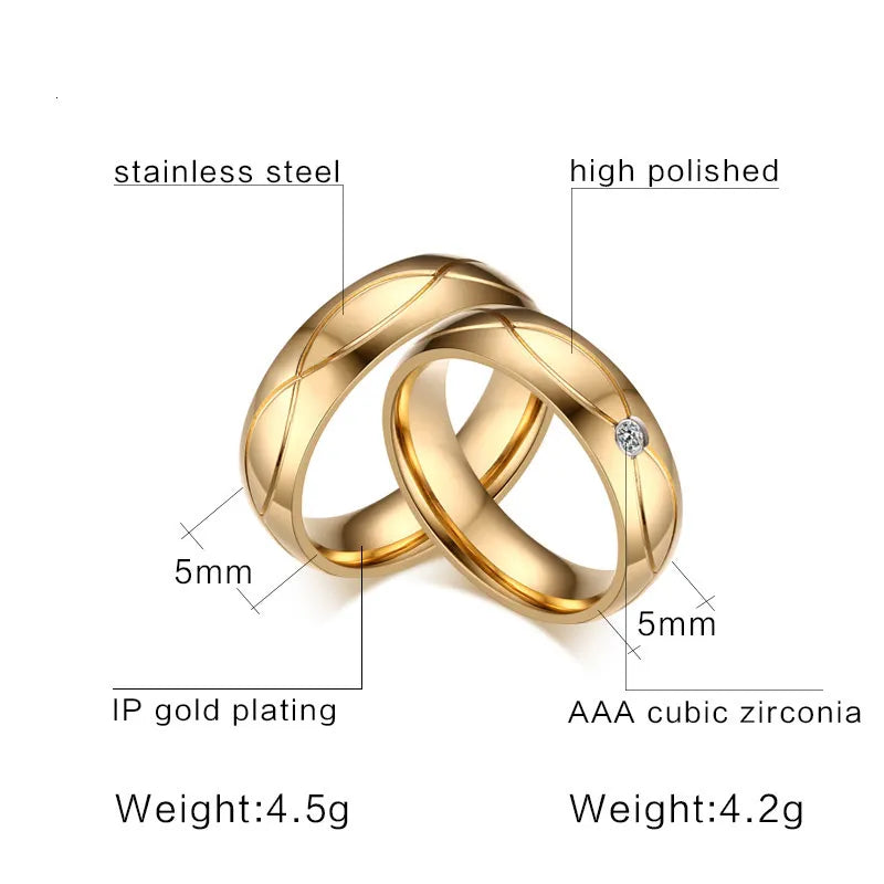 Gold Stainless Steel Wedding Bands for Couple