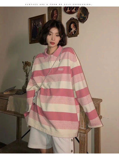 Kawaii Pink Striped Oversize Tee - Autumn '23
