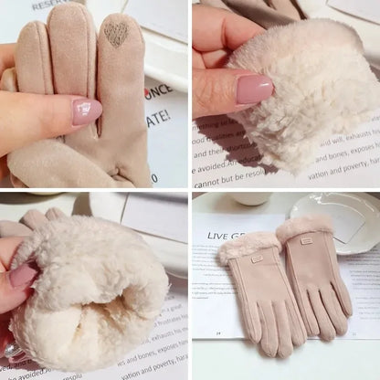 Women's Winter Suede Plush Gloves - Touchscreen Cycling & Driving Mittens