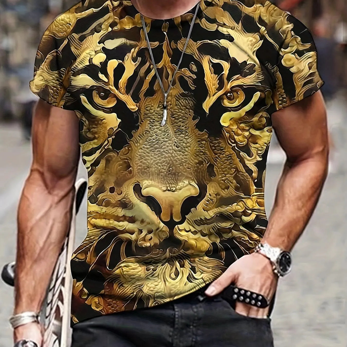 T-shirt d'été à imprimé tigre 3D pour hommes