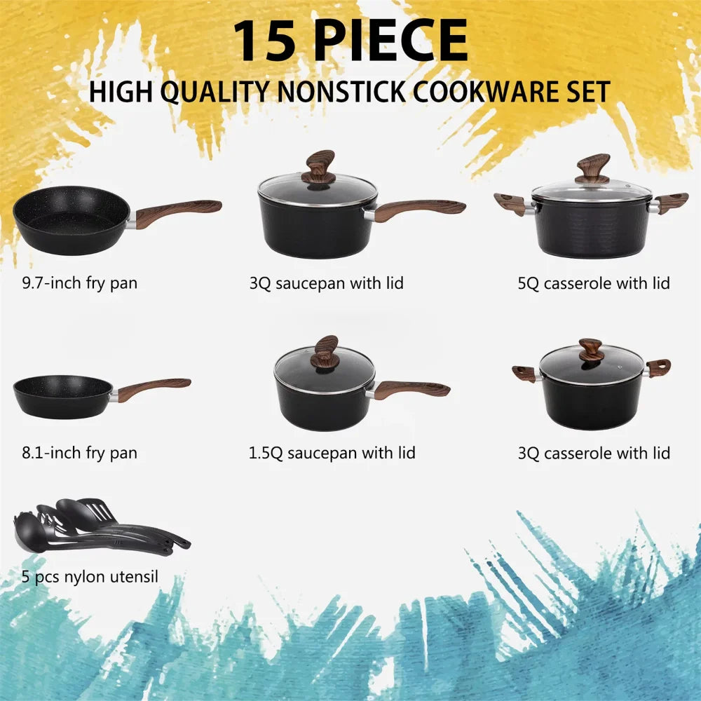 15-Piece Cookware Set Pots and Pans