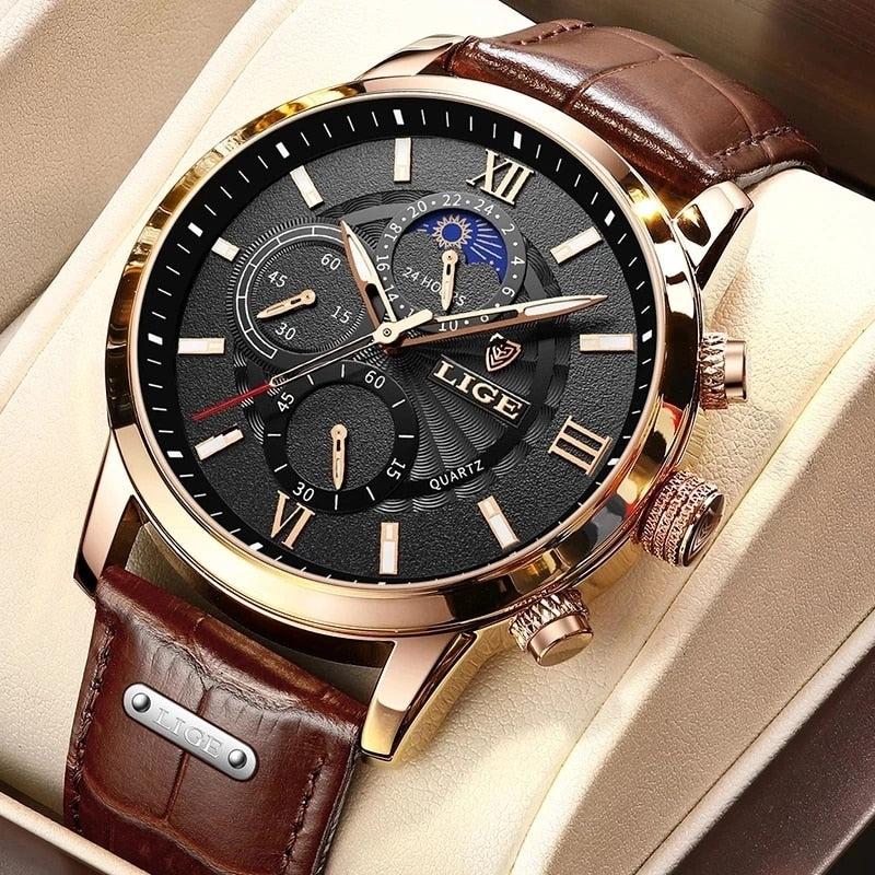 Luxury Brown Leather Men's Quartz Sport Watch