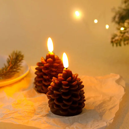 Battery-Operated Pineapple & Pine Cone LED Candle - Warm White