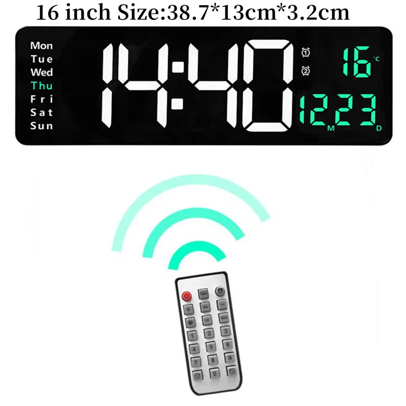 Large Digital Wall Clock with Temperature/Date/Week Display & Remote Control