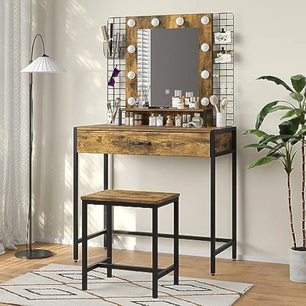 Vanity Desk Set with Mirror & Lights