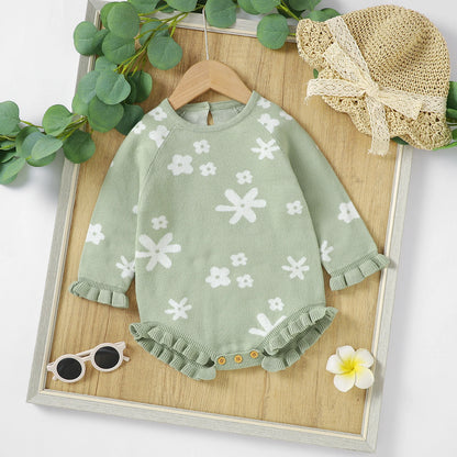 Knitted Infant Girl Bodysuits Floral Winter Playsuits