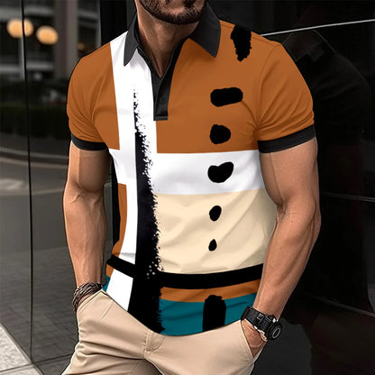 Men's Short Sleeve Polo Shirt with Splice Stripe Printing
