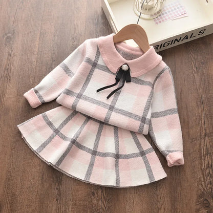 Girls Winter Clothes Set Autumn Plaid Sweater