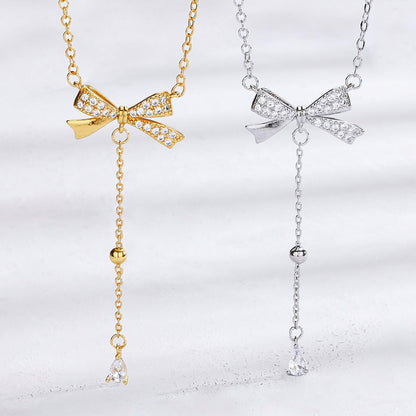 Silver Tassel Bow Necklace"