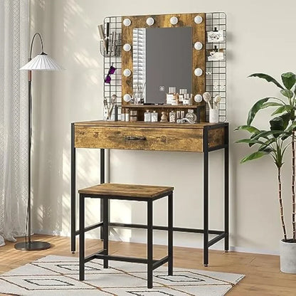 Ensemble de bureau avec miroir et lumières