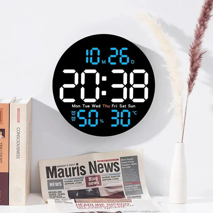 Horloge murale numérique à LED de 10 pouces avec télécommande et affichage de la température