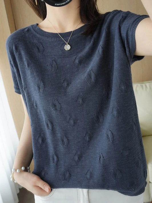 Women's Knitted Thin O-neck Pullover Sweater