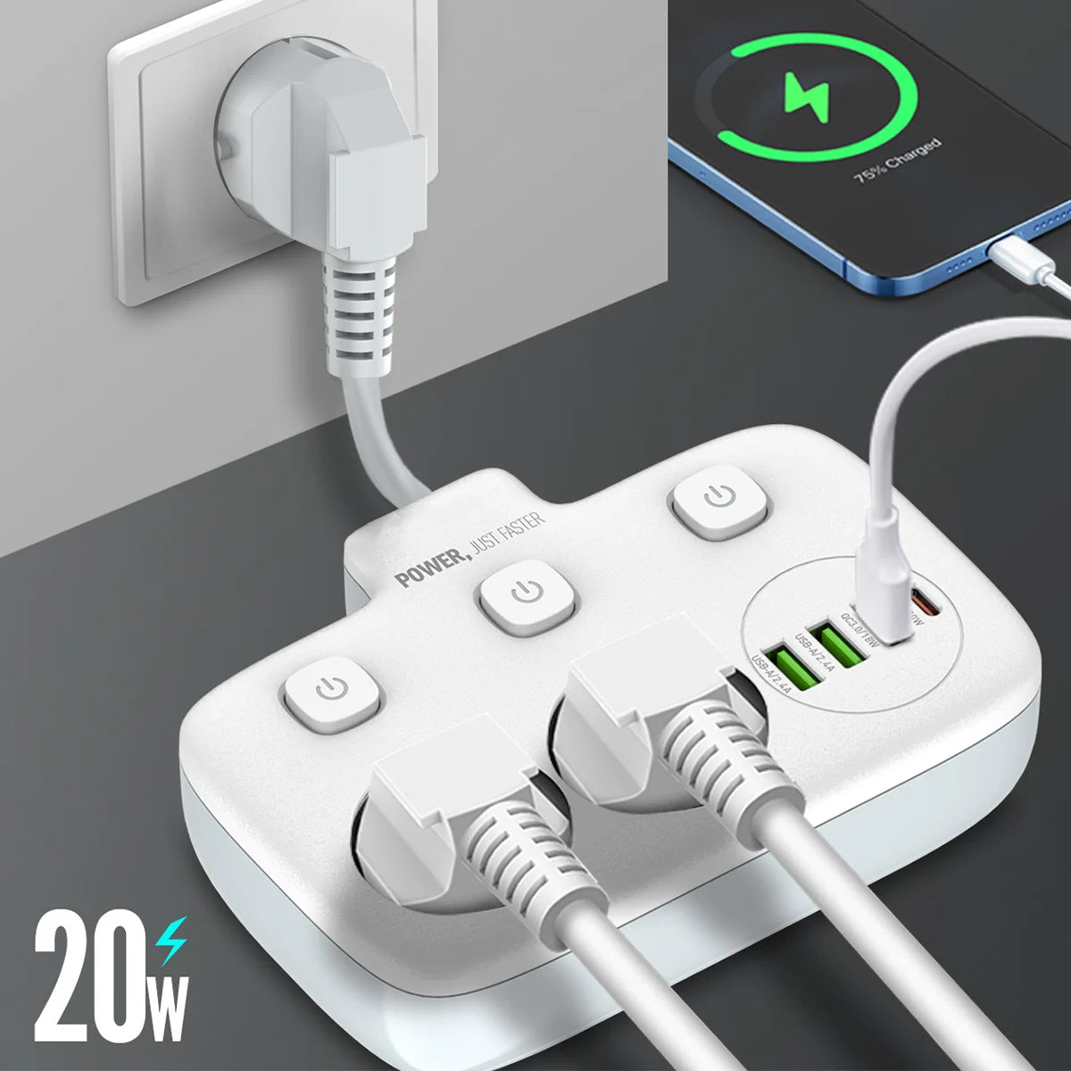 Smart Power Strip 3AC Ports 3520W