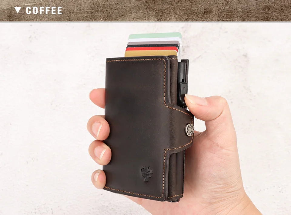 New Automatic Card Holder Genuine Leather Wallet