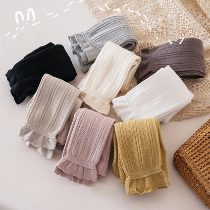 Leggings chauds en coton pour filles - Motif floral en dentelle 