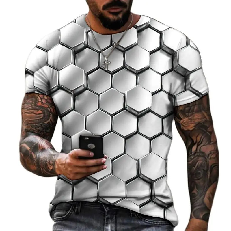 T-shirt surdimensionné à col rond Hip Hop 3D pour hommes