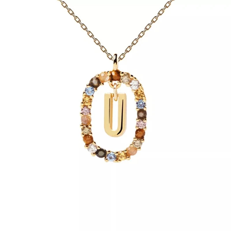 Collier pendentif alphabet A-Z en zircon à longue chaîne