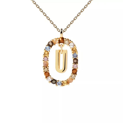 Collier pendentif alphabet A-Z en zircon à longue chaîne