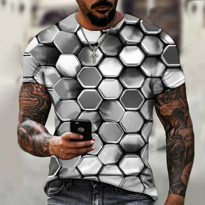 T-shirt surdimensionné à col rond Hip Hop 3D pour hommes