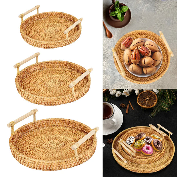 Round Shape With Handle Breakfast Bread Food Plate