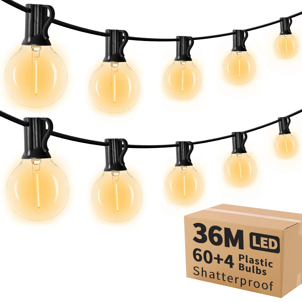 36m G40 LED Outdoor String Lights with 64 Bulbs