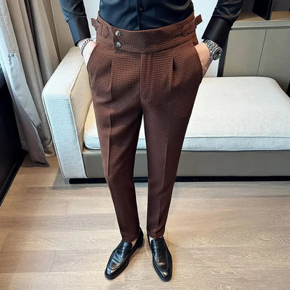 Waffel-Anzughose für Herren mit hoher Taille