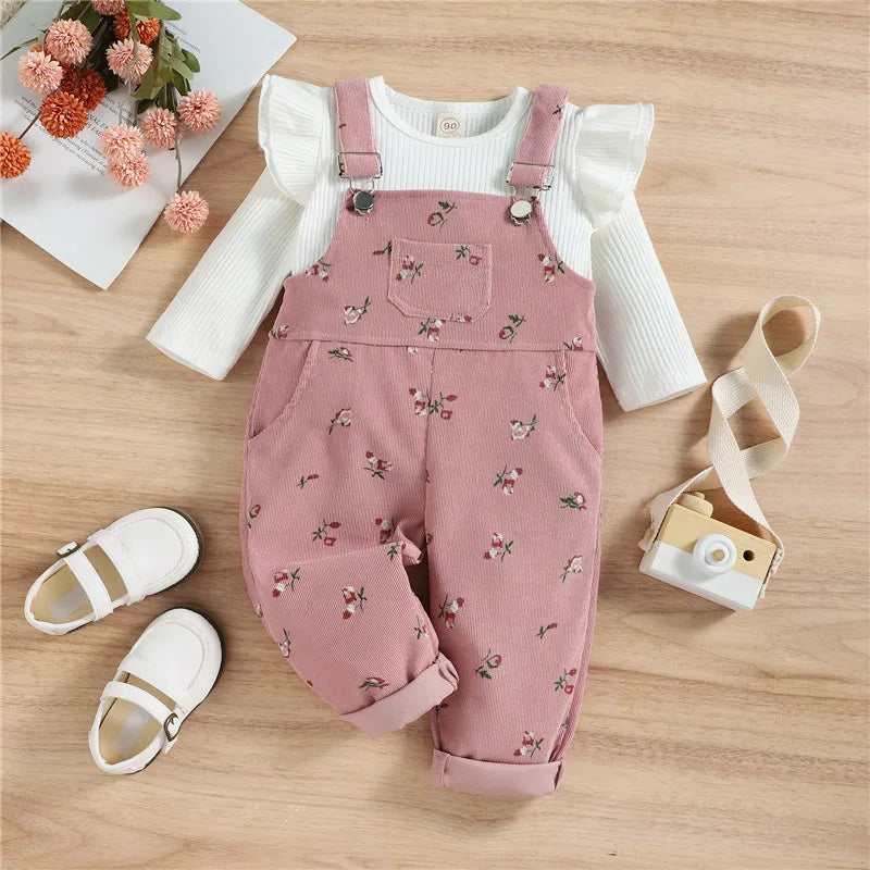 Girls' Floral Suspender Trousers Set