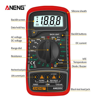 Multimètre numérique AN8205C - Ampèremètre AC/DC Volt Ohm Testeur