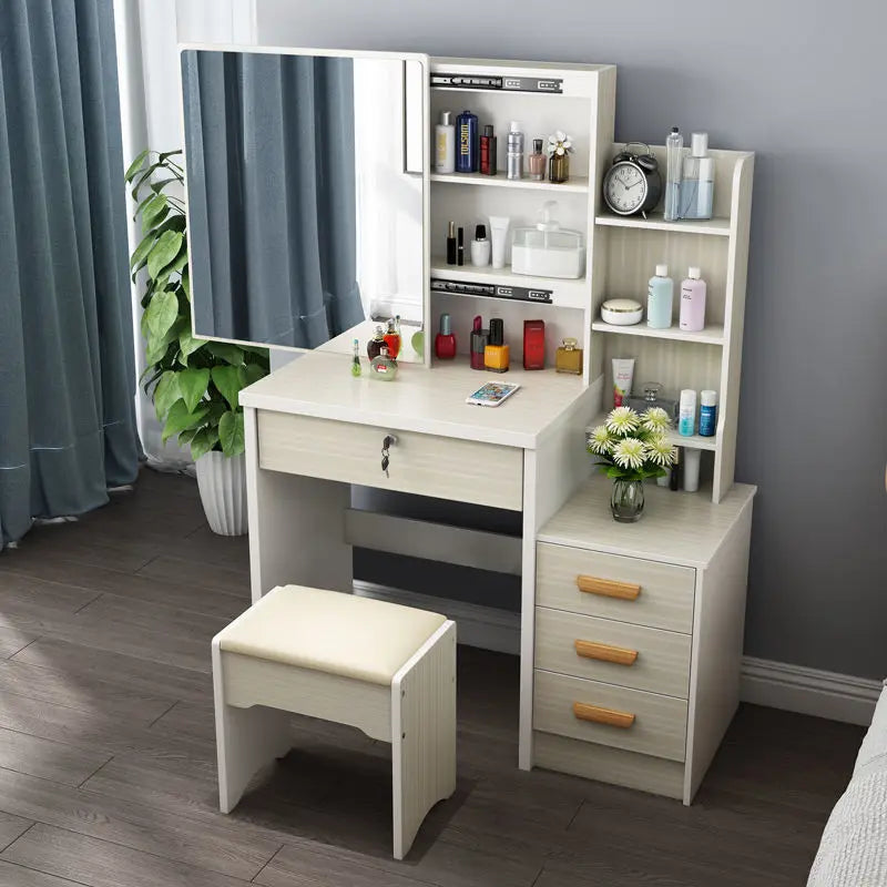 White Wood Makeup Vanity Set - Elegant