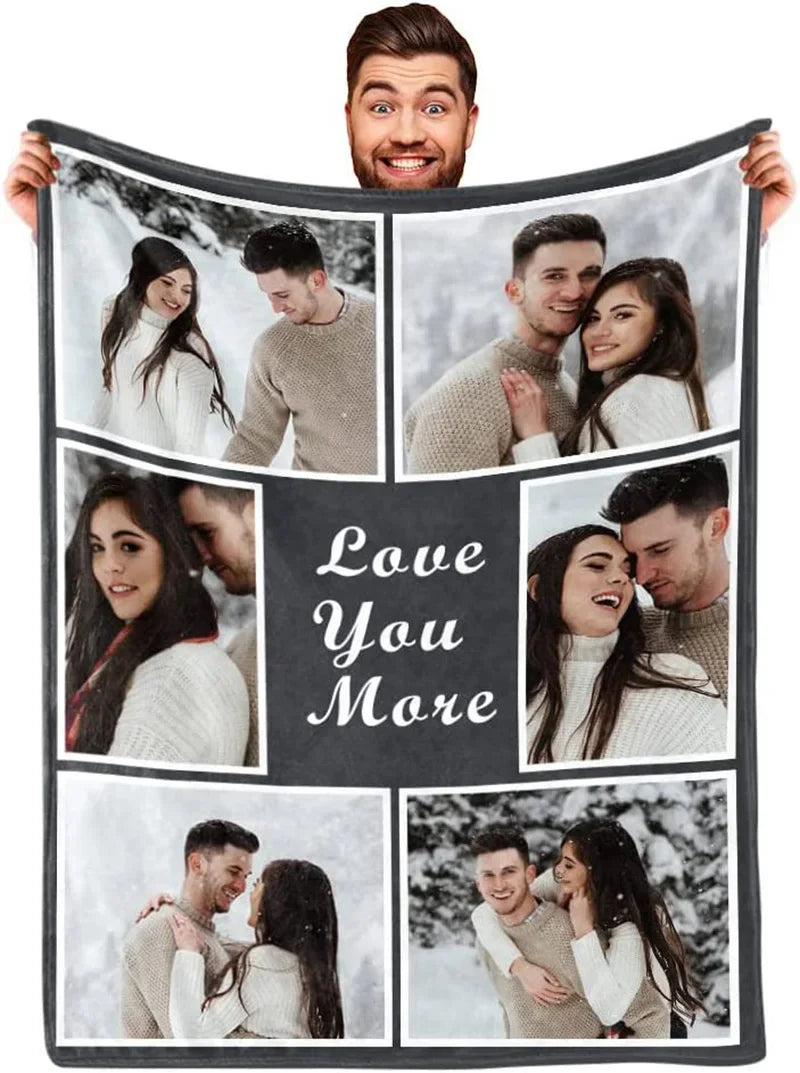 I Love You Custom Blanket with Photo Collage Text Picture Throw Blanket Valentine's Day Birthday Gift