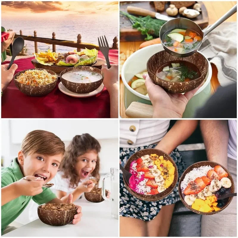 Dessert Fruit Salad Mixing Natural Coconut Bowls Kitchen Wooden Set