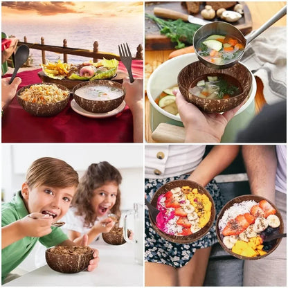Dessert Fruit Salad Mixing Natural Coconut Bowls Kitchen Wooden Set