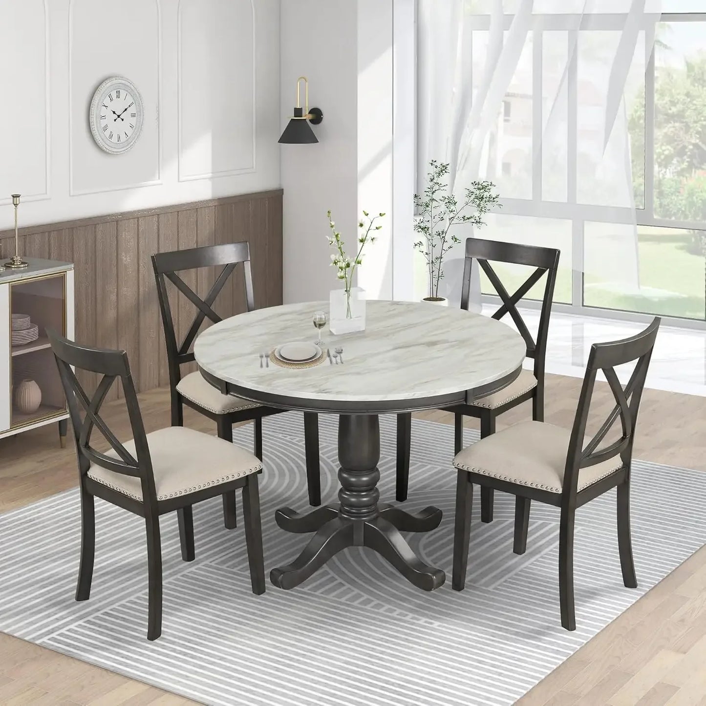 5-Piece White Dining Table Set