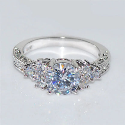 Silver Engagement White Zircon Stones Rings