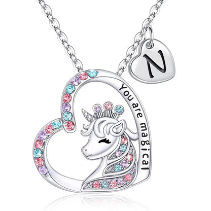 Collier Initiale Licorne Magique - Pendentif Cheval Charm