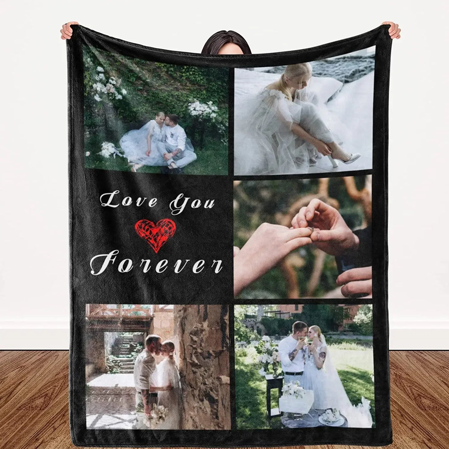 I Love You Custom Blanket with Photo Collage Text Picture Throw Blanket Valentine's Day Birthday Gift