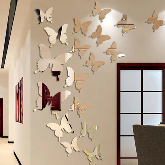 Autocollants muraux miroir papillon 3D amovibles pour la décoration