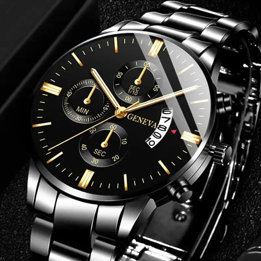 Montre de luxe pour hommes en acier inoxydable noir