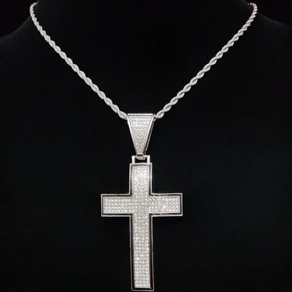 Collier pendentif croix brillante pour hommes et femmes avec chaîne cubaine