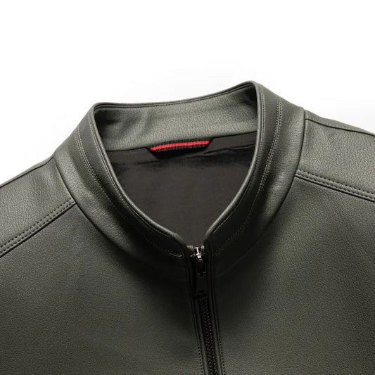 Men's Genuine Leather Stand Collar Jacket