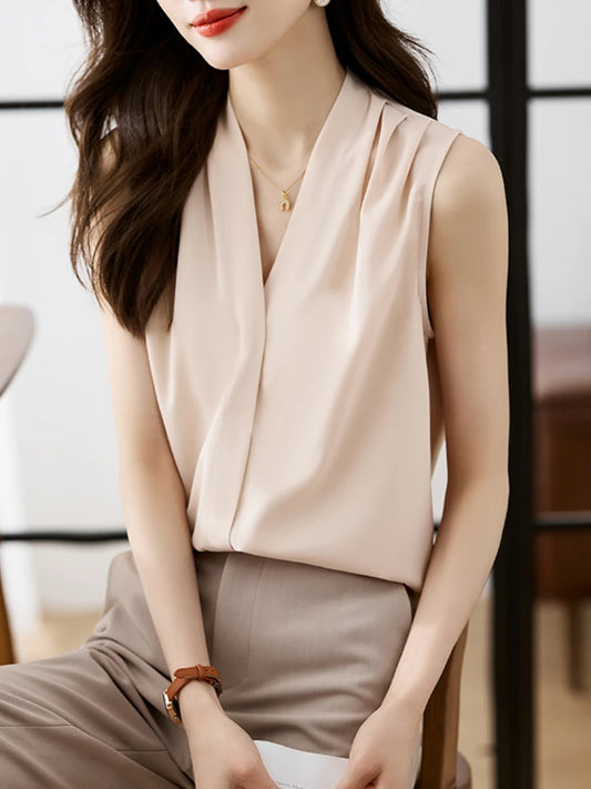 Ärmellose Frühlings-Chiffon-Büroblusen für Damen