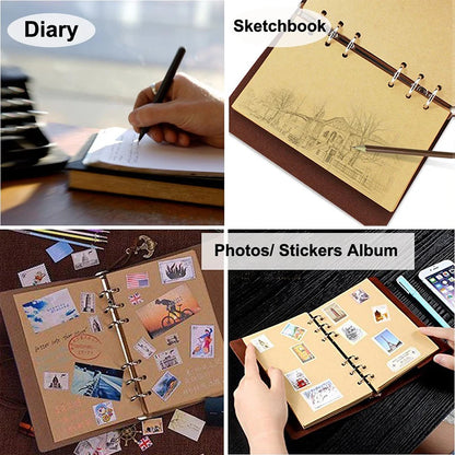 Retro Traveler Diary Notebook - Small 13x9cm Leather Cover with Replaceable Kraft Paper
