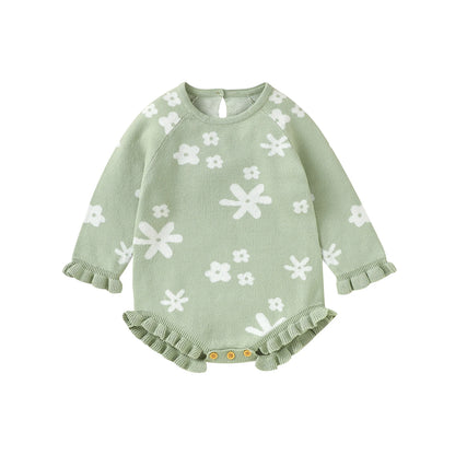 Knitted Infant Girl Bodysuits Floral Winter Playsuits