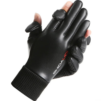 Waterproof PU Leather Winter Gloves - Flip-Finger