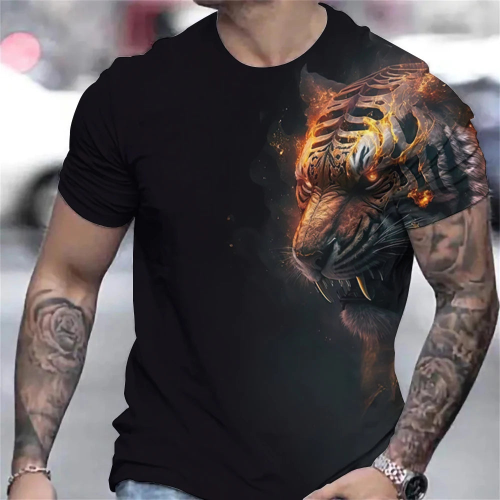 Men's Oversized 3D Tiger Print Summer Tee