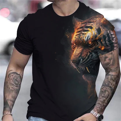 Men's Oversized 3D Tiger Print Summer Tee