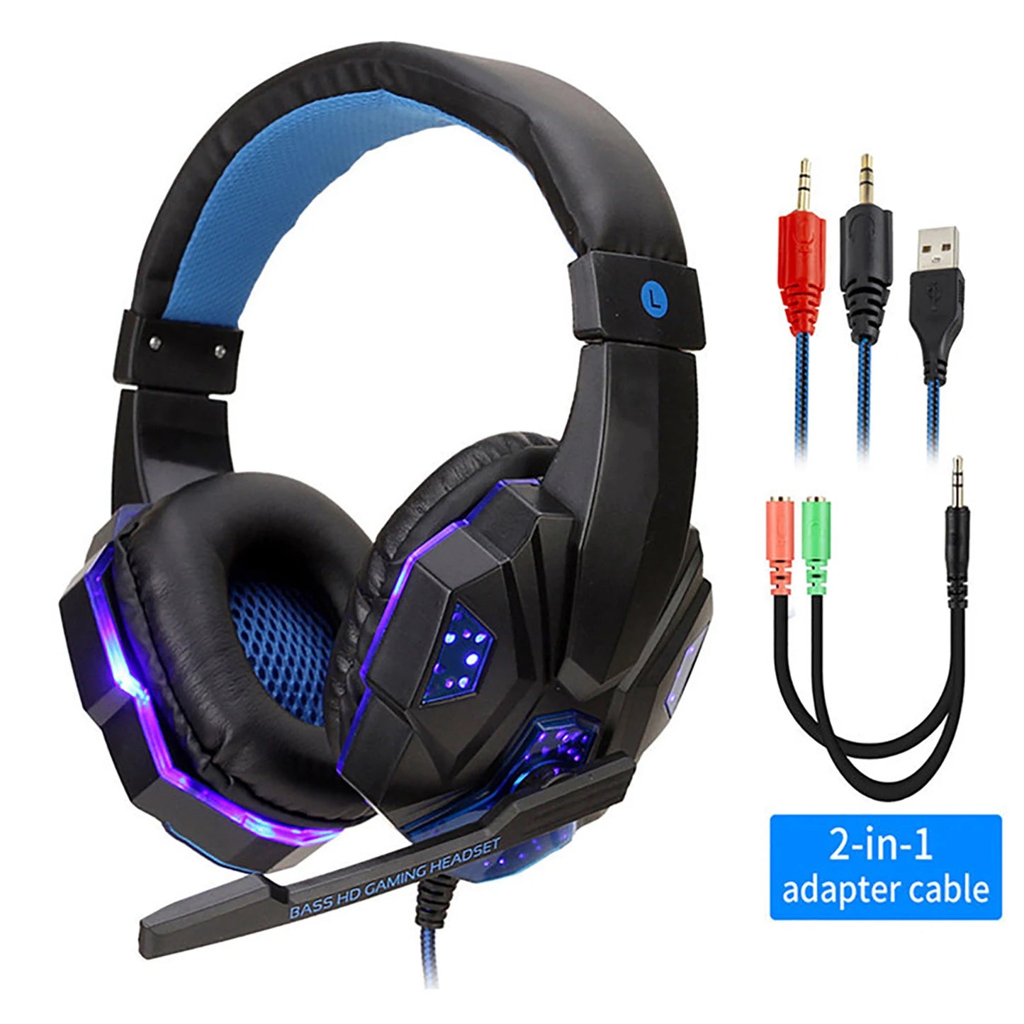 LED Light Wired Gaming Headphones Microphone, Bass Stereo Sound, for PC, PS4, PS5, Xbox - Gaming Headset