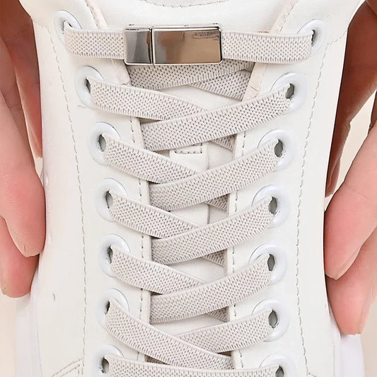 Lacets élastiques sans nœuds à boucle magnétique – Lacets plats élargis avec fermoir en métal